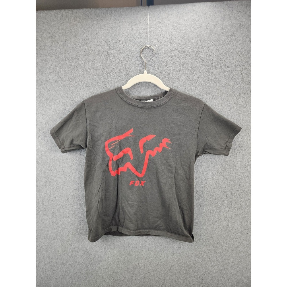 Gildan Heavy Cotton Boys Youth S Gray/Red Fox Logo Graphic Crew Neck T-Shirt